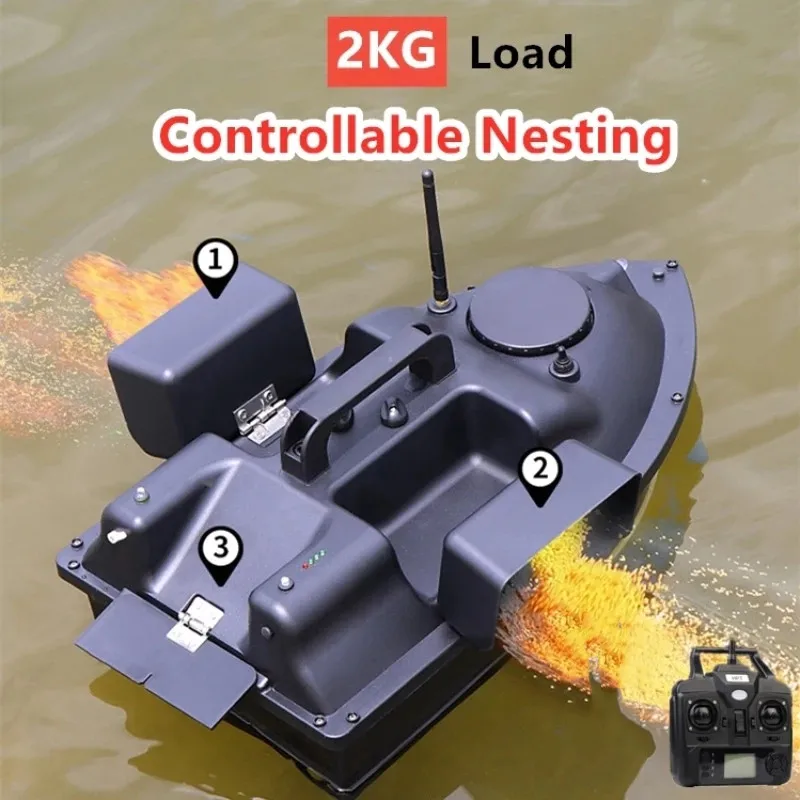 16 GPS Point Position 3 Hopper RC GPS Fishing Bait Boat 500M 2KG Load 6H LCD Screen Fish Finder Remote Control GPS Nesting Boat