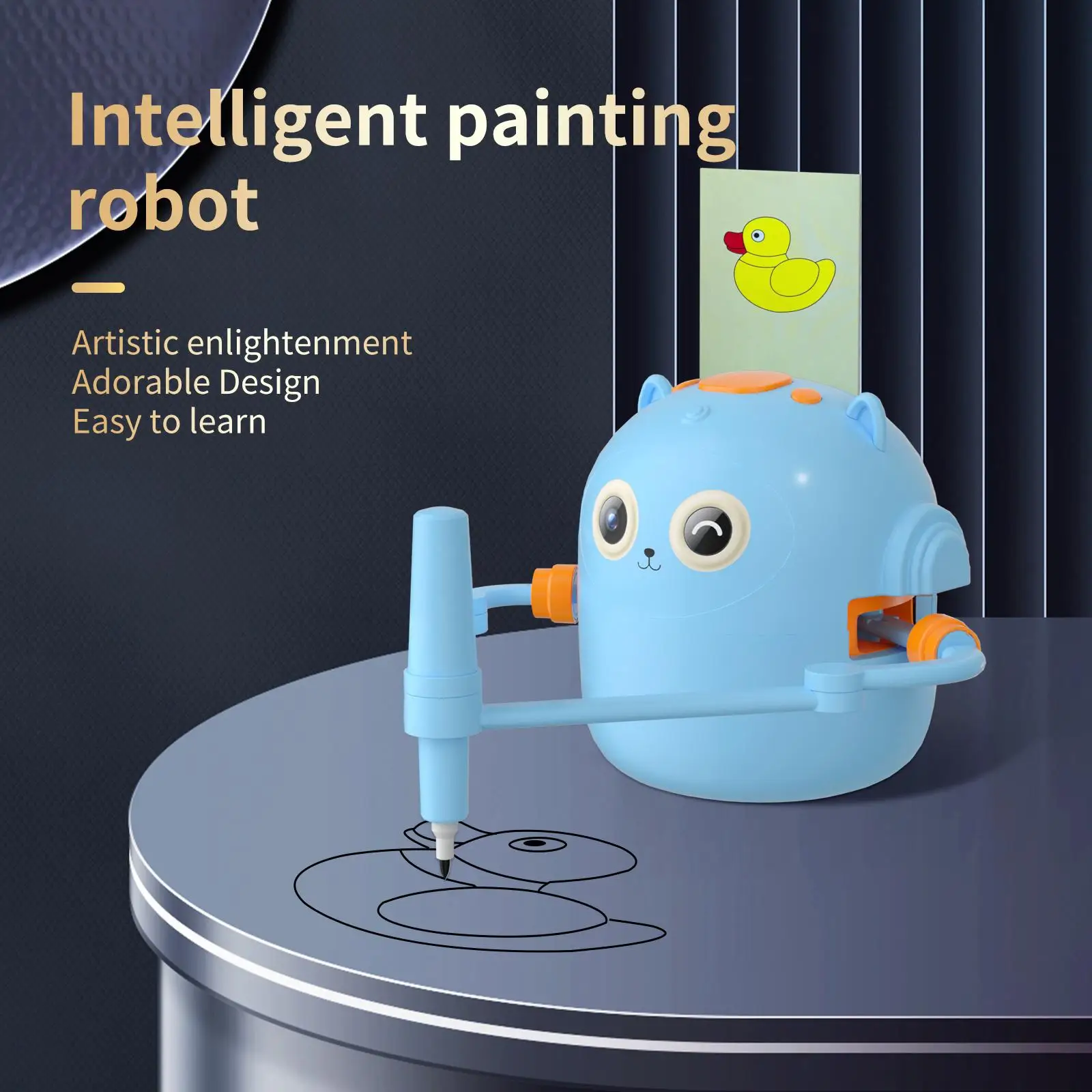 Drawing Robot Toy Educational Tool with 100 Learning Cards and 2 Pens Interactive Versatile Automatic Art Robot Gift for Kids