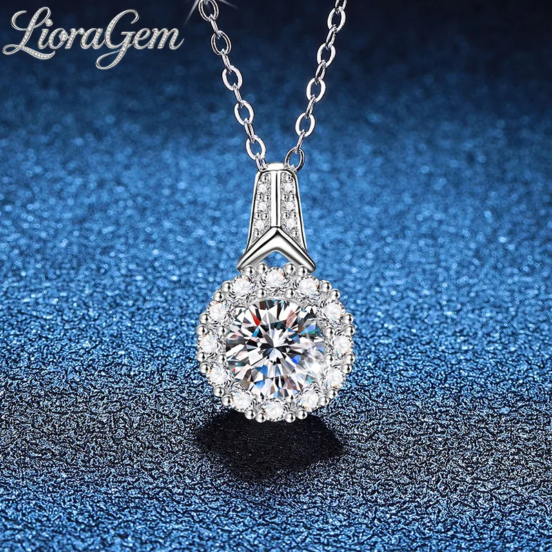 

LioraGem Crown Round Wrapped Diamond Pendant Jewelry, 1-2-3 Carat Moissanite Necklace Platinum PT950 Stamp Birthday Gifts