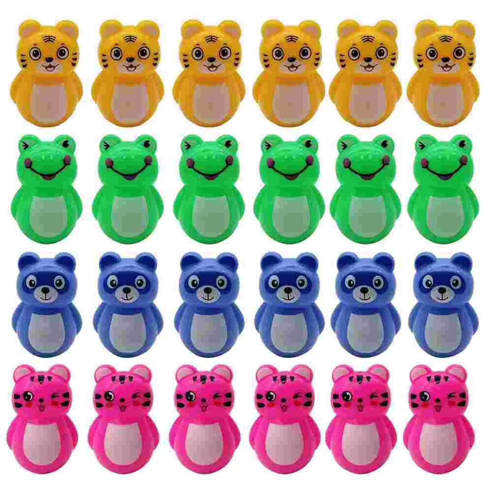 24 Pcs Tumbler Toy Ornaments for Kids Wood Animal Statue Gift Table Decor Abs Lovely Toddler Figure