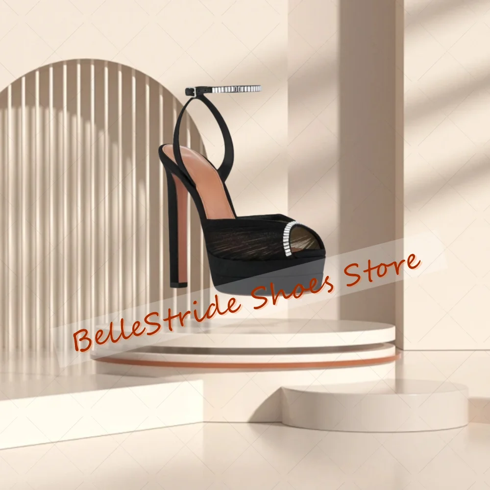 

Black Mesh Platform Peep Toe Sandals Buckle Strap Women Shoes Stilettos High Heels Party Banquet Dating 2025 Zapatos Para Mujere