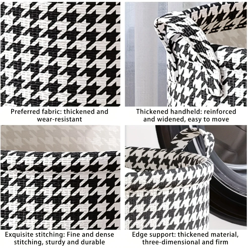 접이식 하운드투스 세탁 바구니, 손잡이가 있는 모던 패브릭 수납 바구니, 침실, 욕실, 거실에 다용도로 사용 가능