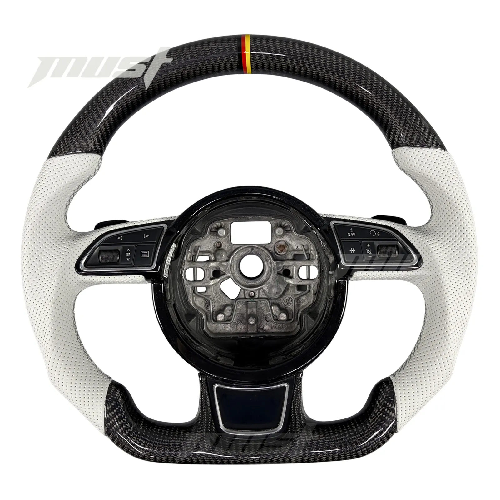 For Audi B8 C7 A3 A4 A5 A6 A7 A8 S3 S4 S5 S6 S7 S8 RS4 RS5 RS6 RS7 2011-2016 Customized White Grips Carbon Fiber Steering Wheel