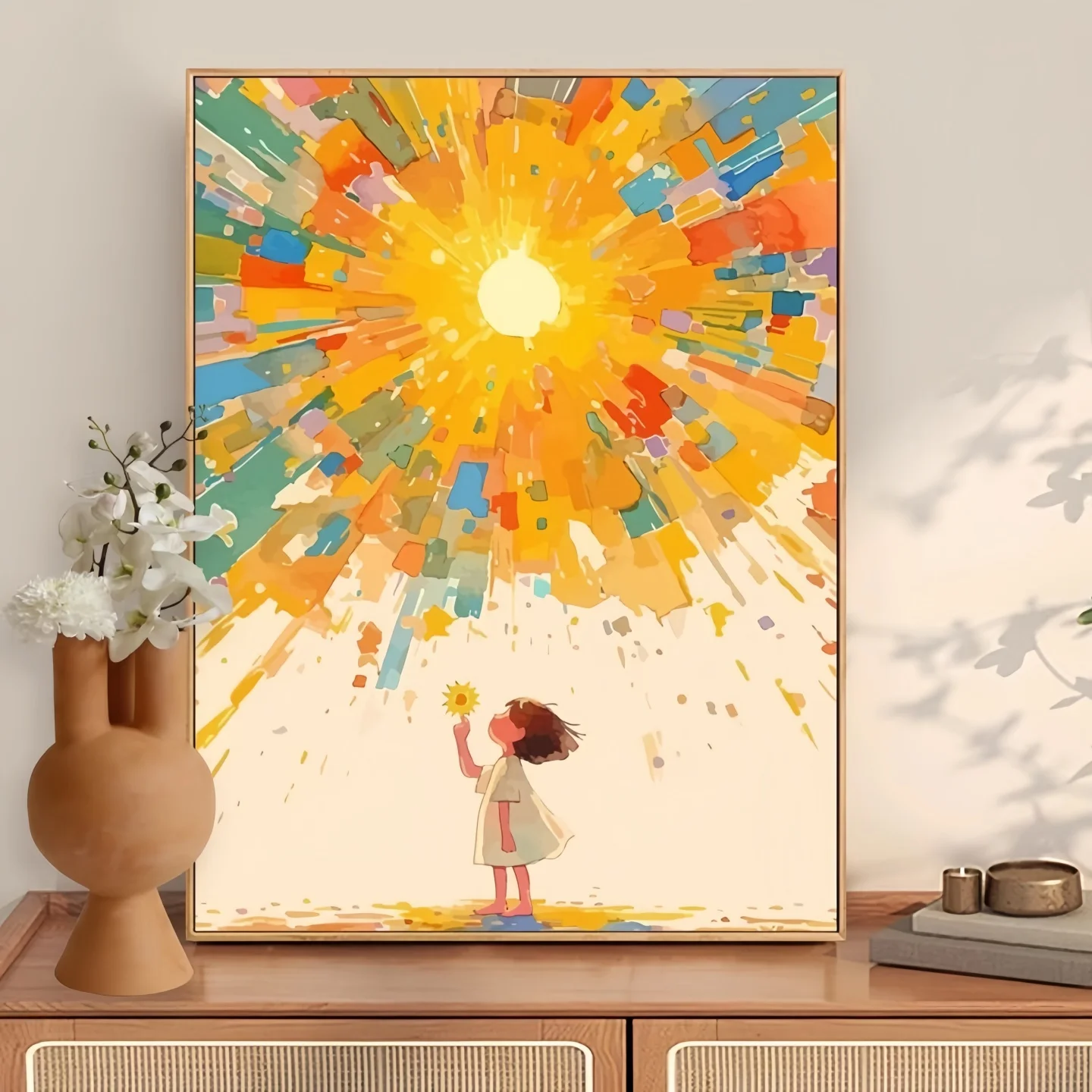 Sun Girl Healing Department Cartoon Decorative Painting Van Gogh Children's Living Room Bedroom Hanging Painting