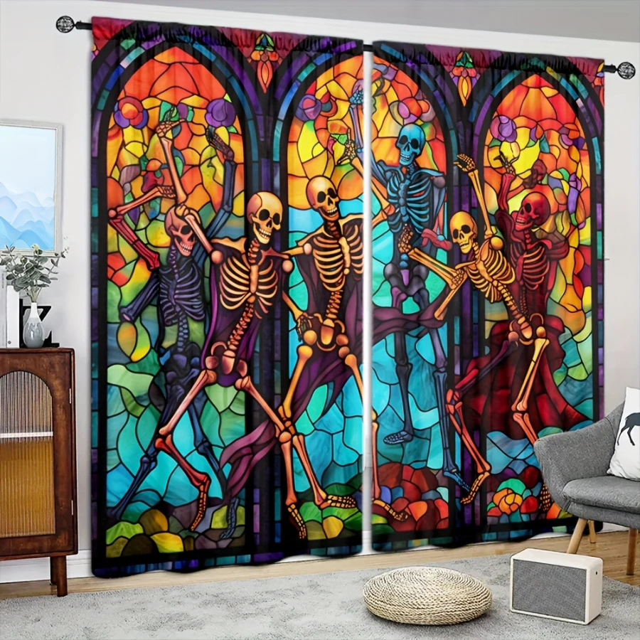 2枚組デジタルプリントカーテン、スケルトンマーメイド柄、ゴシ - Home Decor Window Blinds のレビューと価格