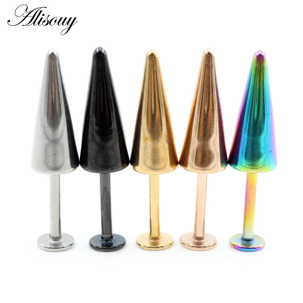 Alisouy 1PC Stainless Steel Rivet Taper Cone Spike Tragus Helix Bar Labret Lip Rings Stud Cartilage Ear Earring Piercing Jewelry