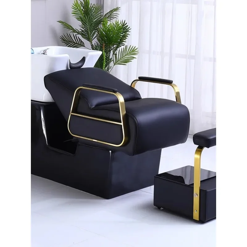 Barber shop Internet celebrity simple shampoo bed Hair salon special hair flush bed Stainless steel semi-lying ceramic basin