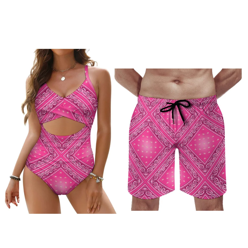 Beach Bikini Swimming Trunks Suitable For Vacation Use Made Of Lightweight Fabric Customizable Bandana Couple Sets