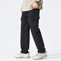 Pantalon sarouel en coton pour hommes, multi-poches, taille élastique, Design, Street Punk Hip Hop rouge, jogging, pantalon Cargo de l'armée pour hommes