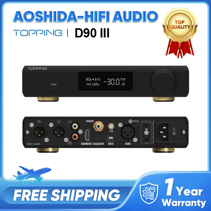 

TOPPING D90 III SABRE Fully Balanced HiFi DAC Dual ESS9039SPRO Decoding Wireless USB MQA Full Decoder Pre-Amp Bluetooth5.1 LDAC