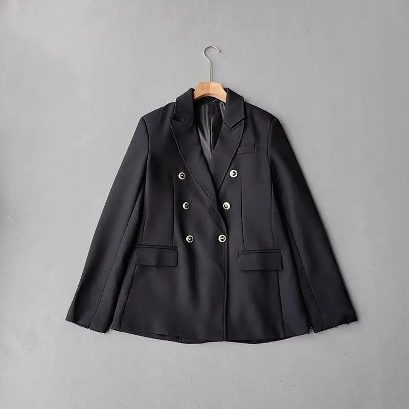 CNlalaxury Women 2023 Autumn New Fashion Slim Fit Blazer Coat Vintage Long Sleeve Pockets Female Jacket Outerwear Chic