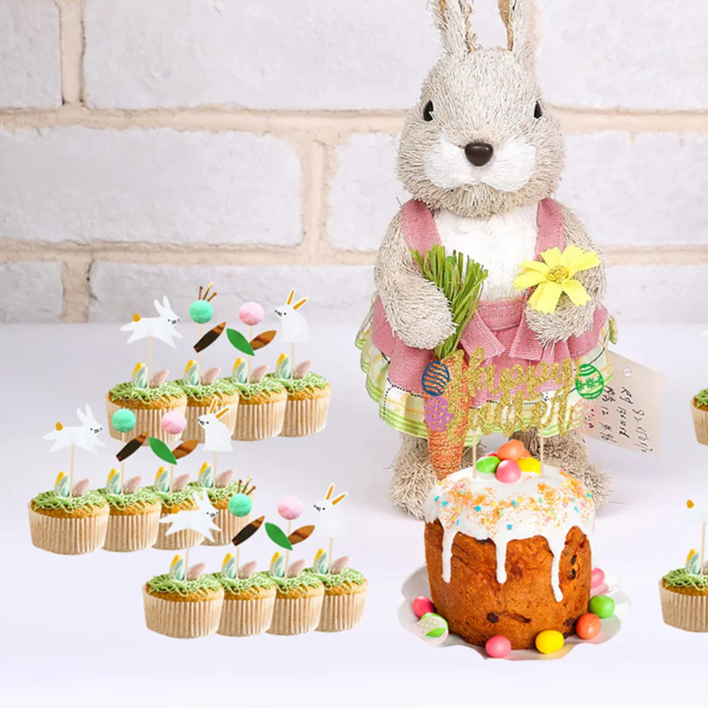 

24Pcs Easter Day Party Toppers Cake Ornament Supplies Premium Wood Paper Material Festive Cake Decorations for Celebration
