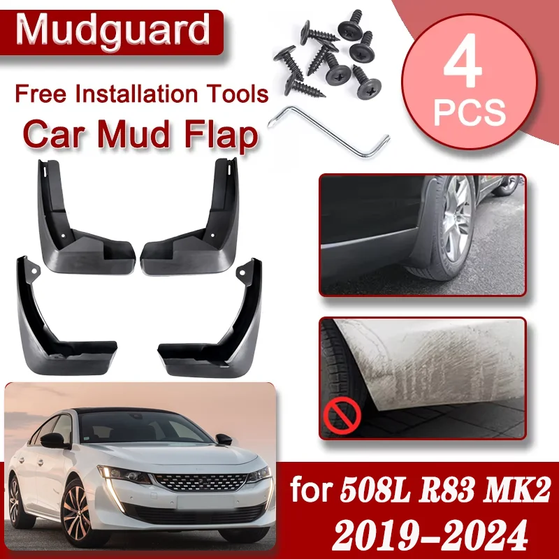 

Car Front Rear Mudguards For Peugeot 508 508L R83 MK2 2019-2024 Accessories Luxury Fender Mudguard Anti-splash Mud Flaps Guards