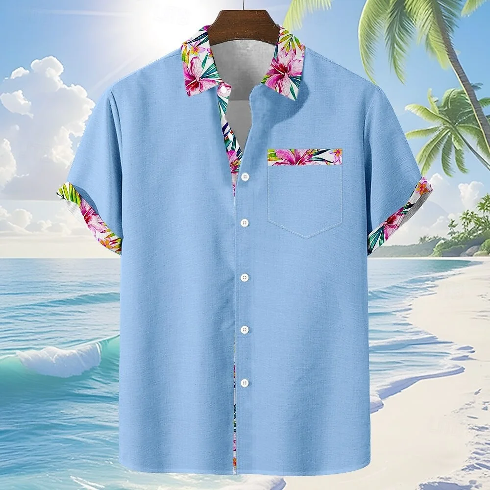 

Мужская рубашка с ботаническим цветочным принтом, тропическая рубашка с гавайским узором, летняя рубашка для отпуска, льняная рубашка с 3D HD-печатью