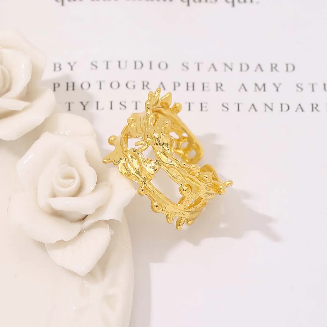 CHENGXUN Irregular Geometric Lava Shape Opening Ring Women Adjustable Gothic Gold Plated Female Party Fingers Mother Day Gift