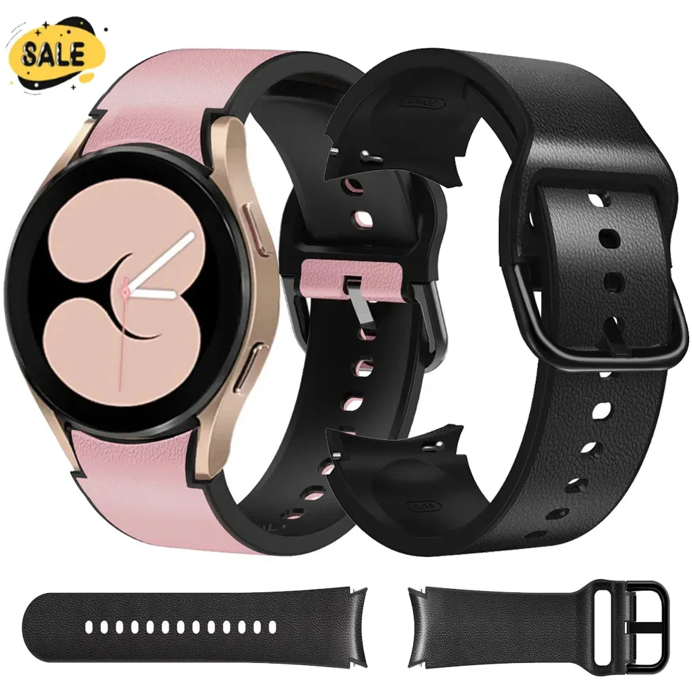For Samsung Galaxy Watch 7 6 5 4 44mm 40mm 5 Pro 45mm Sports Silicone+Leather Strap Bracelet Watch 6 Classic 47mm 46mm 43mm Band