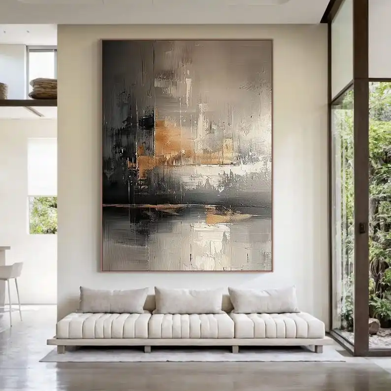 

100% Hand-painted Abstract Canvas Oil Painting Unframed Modern Black Textured Canvas Oil Wall Art for Living Room Interior Decor