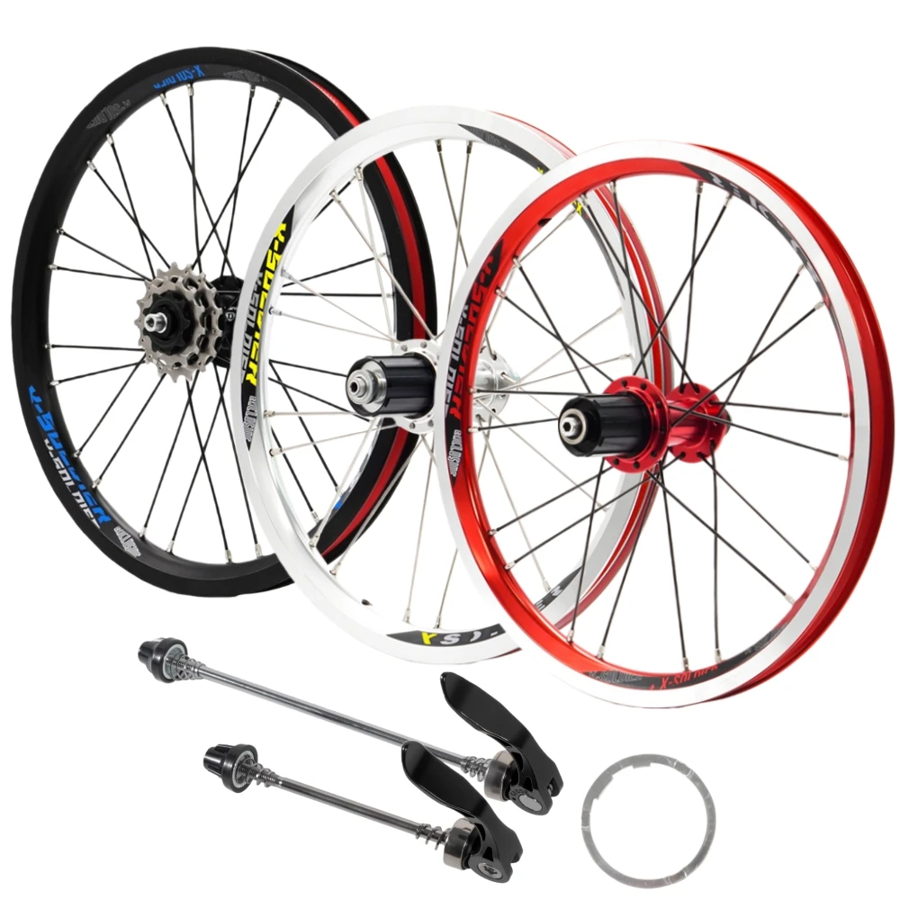 

16 Inch Folding Bike Wheelset Front & Rear, Disc Brake/V Brake, Fit Dahon & Litepro & Fnhon Folding Bicycles, Lightweight Alloy