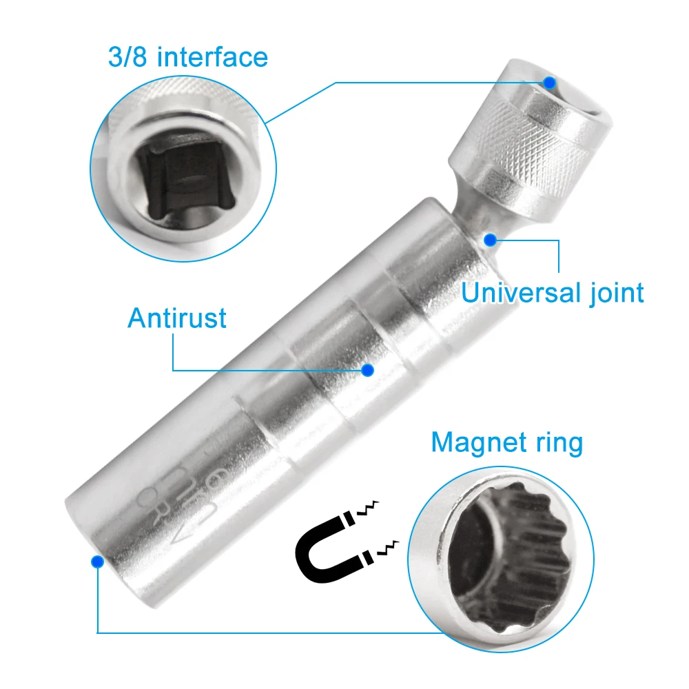 Universal Magnetic Spark Plug Sleeve Thin-walled Universal Joint 14/16mm Automotive Repair Spark Plug Disassembly Tool