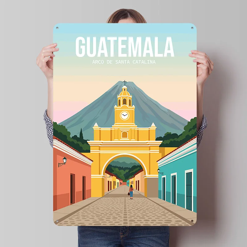 Guatemala Arco De Santa Catalina - Póster Personalizado, Letreros Metálicos Vintage, Arte de Pared, Placa de Metal Retro para Decoración de Dormitorio y Hogar