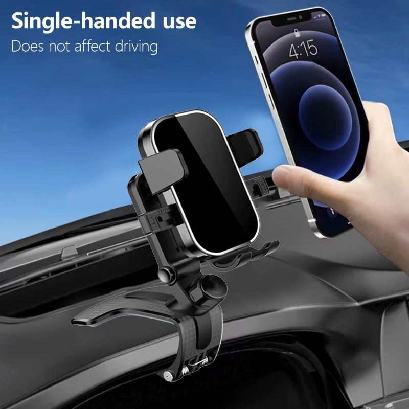 Car Clip Type Dashboard Mounted Phone Holder Shockproof Cellphone Holder Mount 360° Rotatable Adjustable Supports All Phone