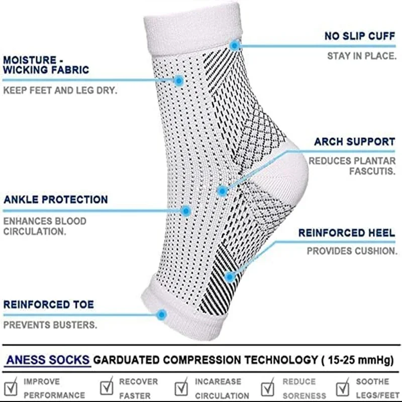 1Pair Nano Socks Neuropathy Socks Compression Sleeve For Ankle Swelling,Plantar Fasciitis,Neuropathy - Nano Brace For Women Men