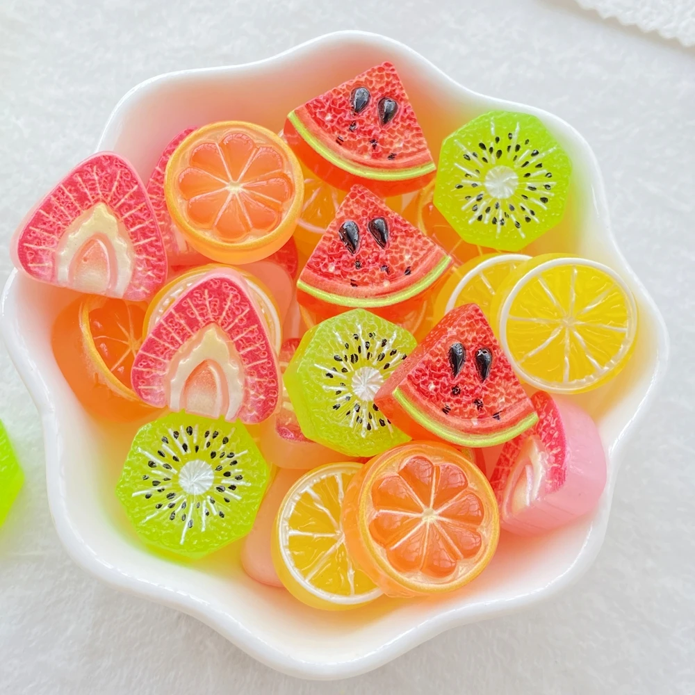 20 piezas de resina de frutas mixtas, fresa, limón, sandía, para álbum de recortes, decoración de boda y accesorios para hacer joyas DIY