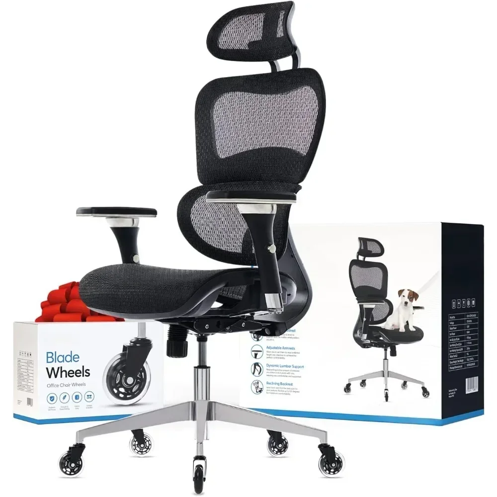 

Ergonomic Office Chair, Rolling Desk Chair with 4D Adjustable Armrest, 3D Lumbar Support, Blade Wheels, Mesh Compu