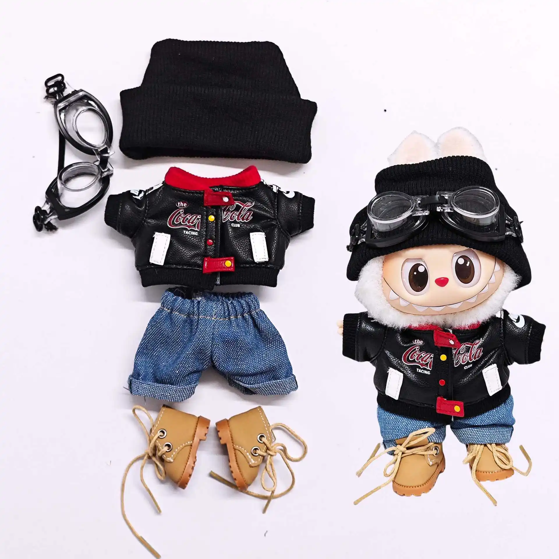 

For Labubu Baseball Jacket Mini Leather Jacket Set Handsome Handmade Clothing High-end Fashion Designer Gift Toys in Stock