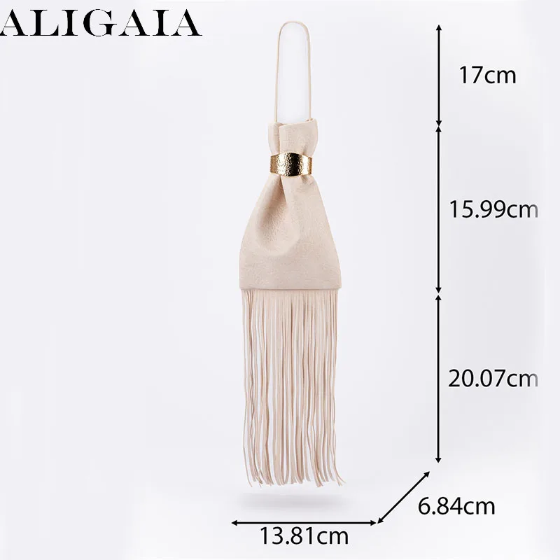 Luxury Long Tassel Bucket Bag Trendy New Metallic Shoulder Bag High Quality PU Leather Women Handbag Mini Pouch Clutch Purses
