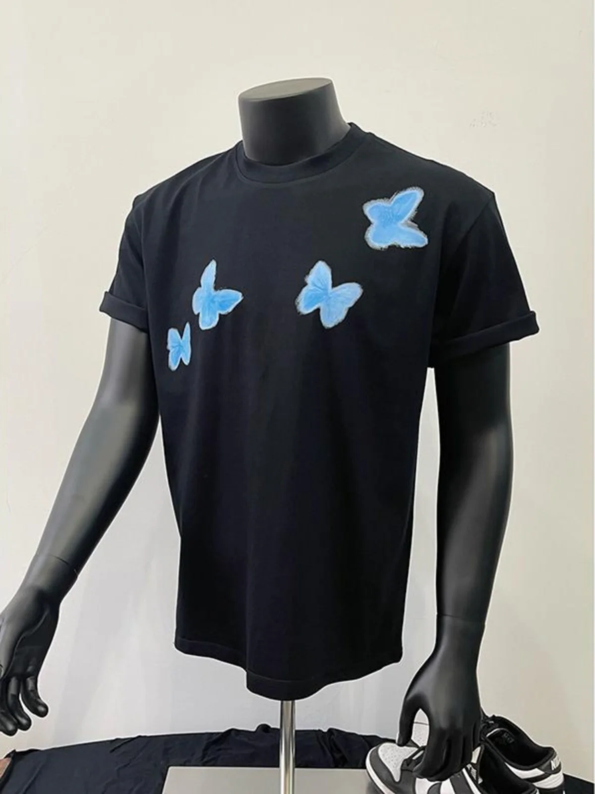 Men's 2025 Summer New Trendy T-shirts American Style High Street Half-sleeve Tees Round Neck Butterfly Print Short-sleeved Tops