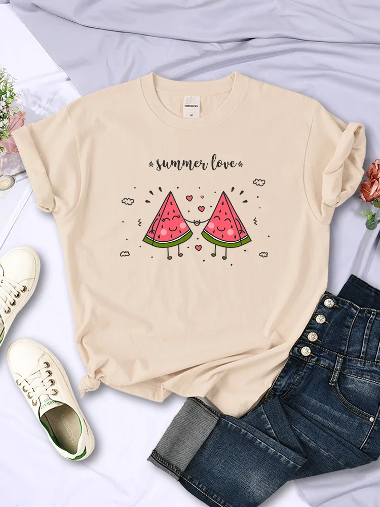 Summer T-Shirt Love Watermelon Couple Women Short Sleeve Creativity O-Neck Tops  All-math Casual Street Hip Hop Female Tees