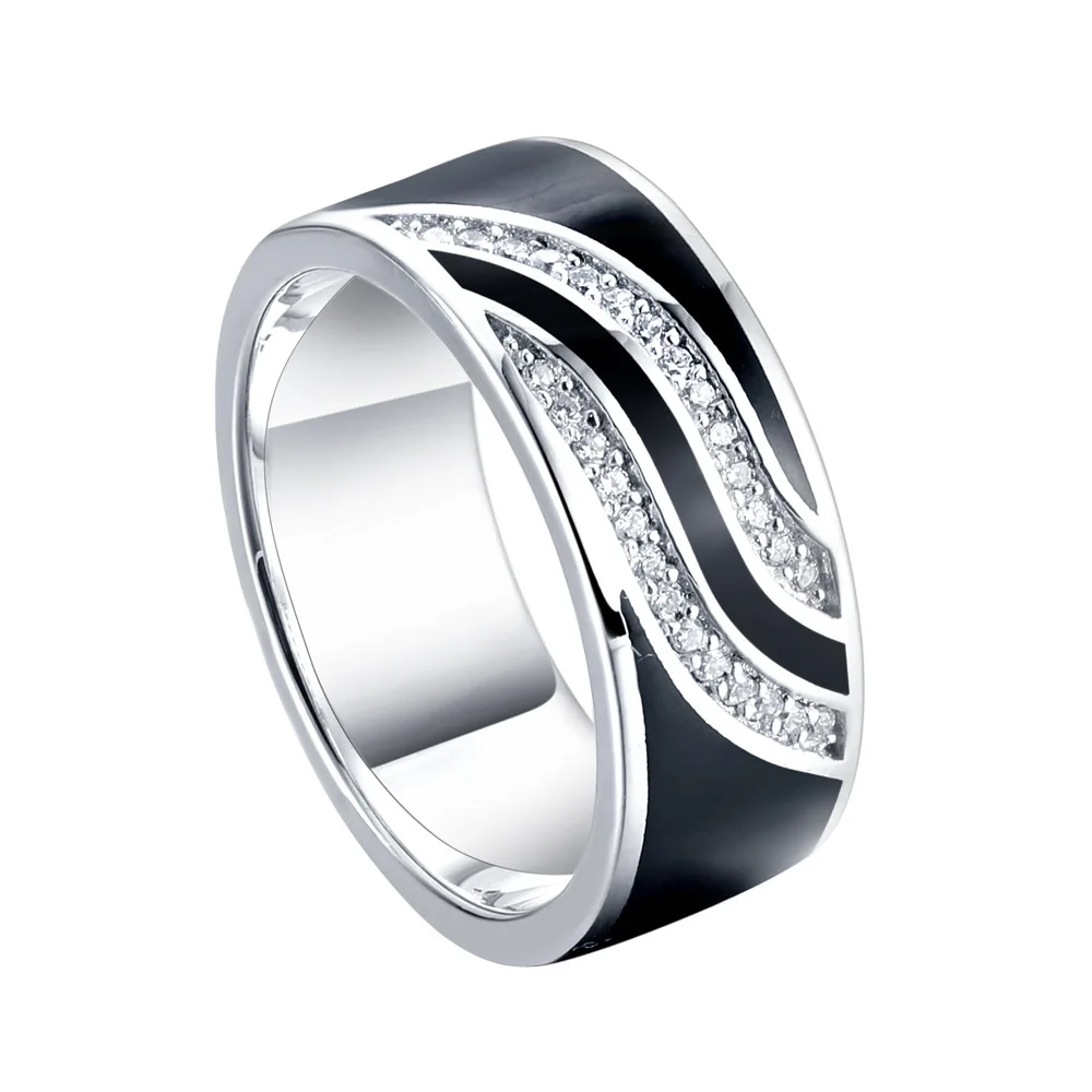 

Sun Star Elegant Design Enamel Sterling 925 Silver Jewelry 18 K Gold Plated Ring CZ Channel Setting Black Enamel Ring