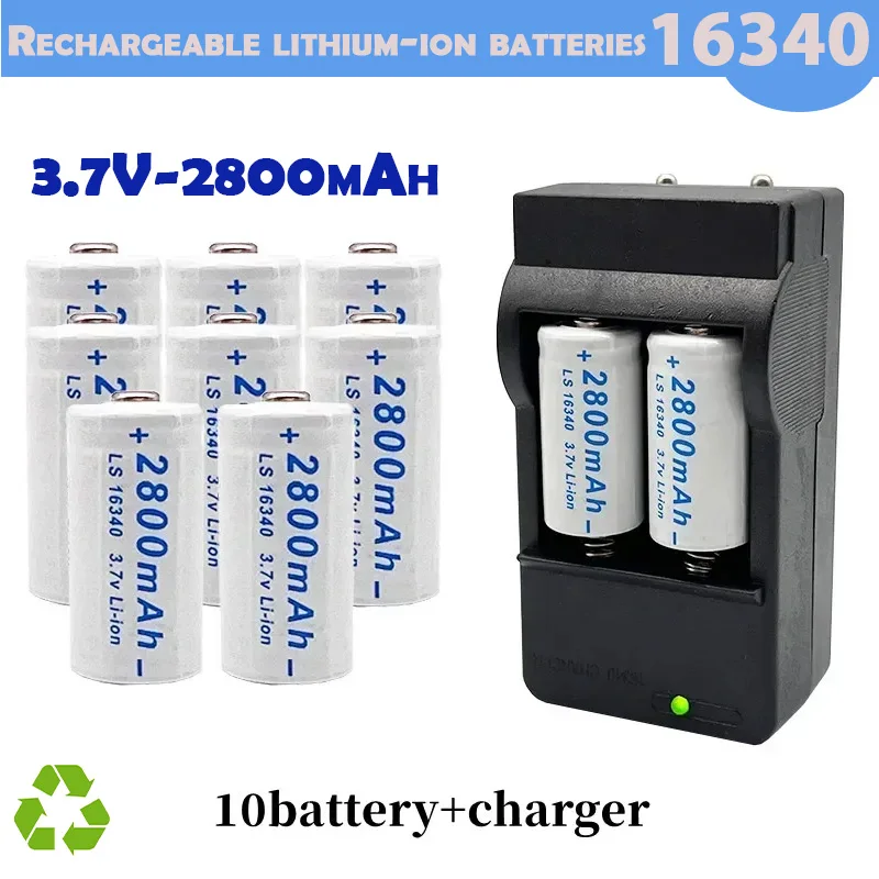 

16340 lithium-ion battery CR123A RCR123 rechargeable battery 2800mAh 3.7V battery for flashlight camera L70 Plus charger