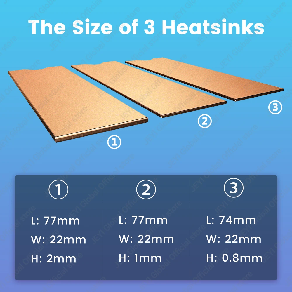 JEYI Copper M.2 HeatSink, 3pcs 2280 SSD Copper Cooler Solid State Disk Radiator with Thermal Silicone Pad for Laptop Desktop