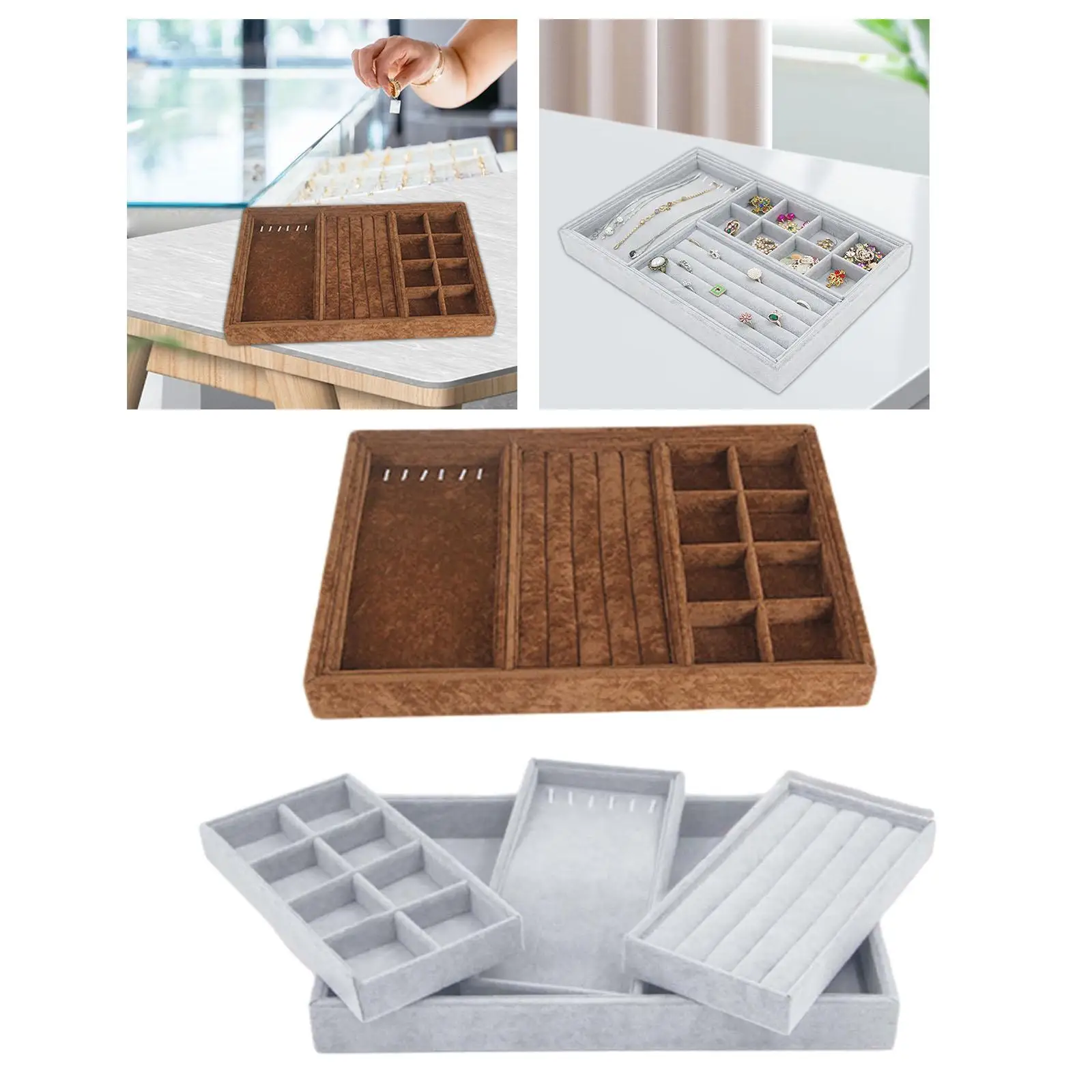 Jewelry Tray Organizer Jewelry Display Tray Case Showcase Drawer Multi Dividers Rings Earrings Necklaces Display Tray