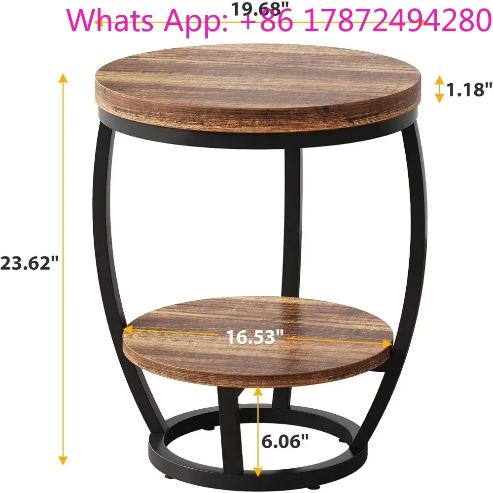 2 Tier Industrial Side Table, Nightstand with Metal Frame, Accent Bedside Table with Storage Shelves