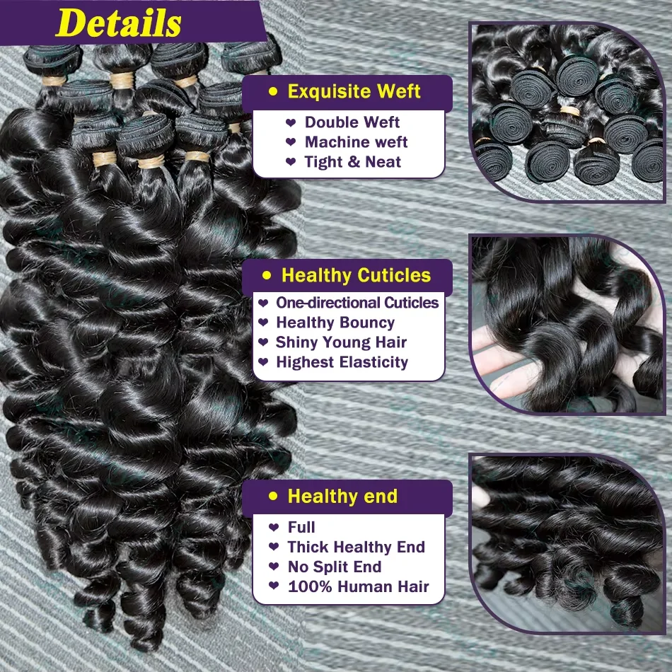 Loose Wave Weave Bundles 30 32 Inch Human Hair Bundles Curly Wave Human Hair Raw Hair Extensions Double Weft Bulk Braiding Hair