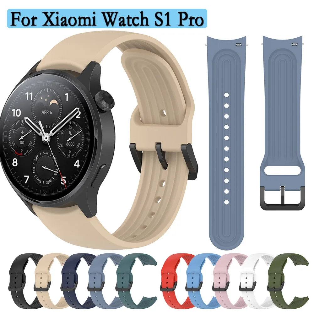 Pulseira de silicone com fivela preta, pulseira para Xiaomi Watch S1 Pro, pulseira macia e durável, acessórios originais para relógios