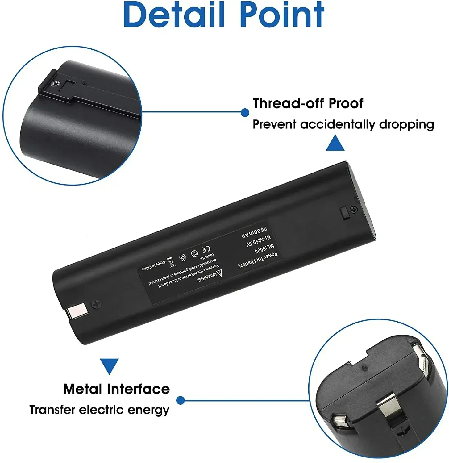 9.6V 3600mAh Ni-MH Rechargeable Replacement Battery for Makita Mak 6095D 9000 9001 9002 9033 9034 632007-4 9600 193890-9 5090D