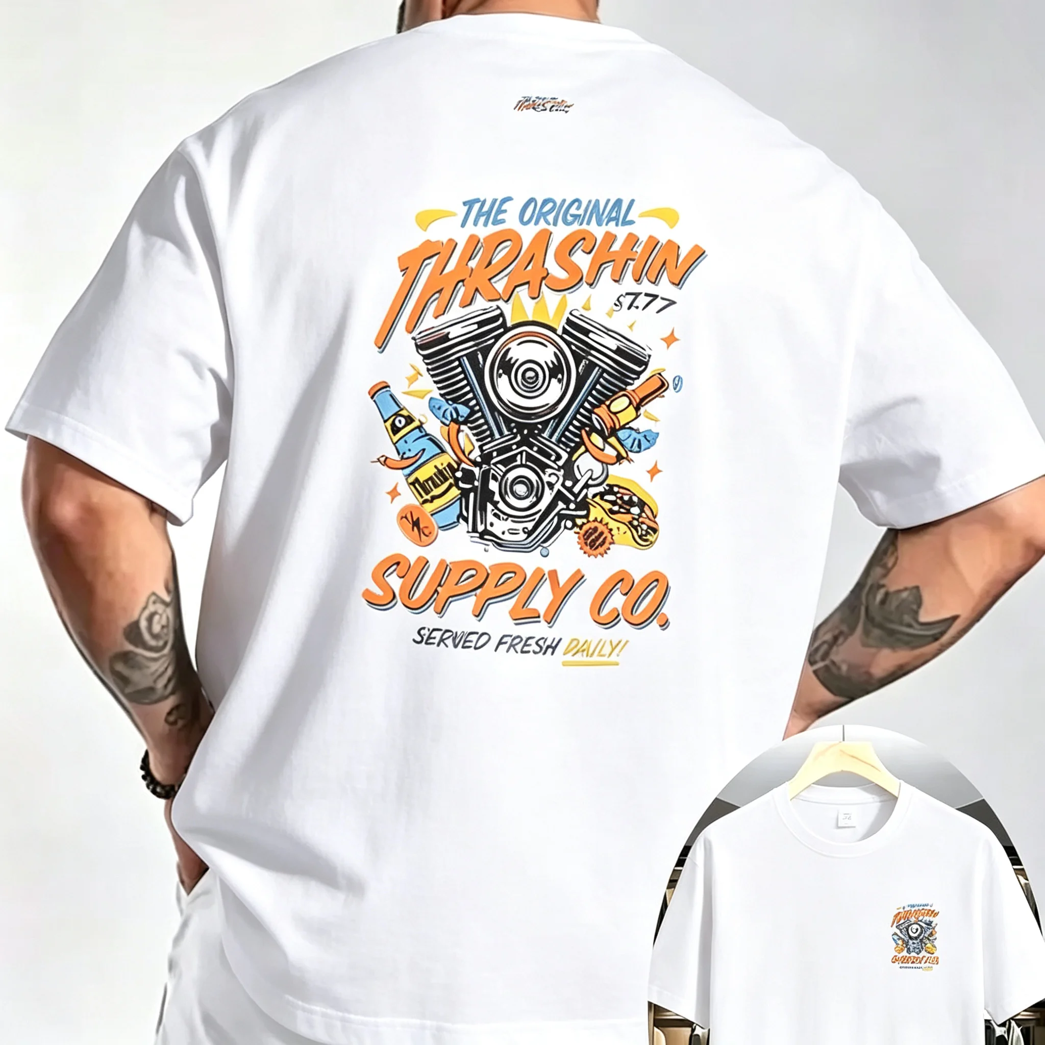 2026 Vintage Motorcycle Engine Graphic T‑Shirt Kids Adults Oversized Print Tee Retro Biker Street Loose Short‑Sleeve Tops