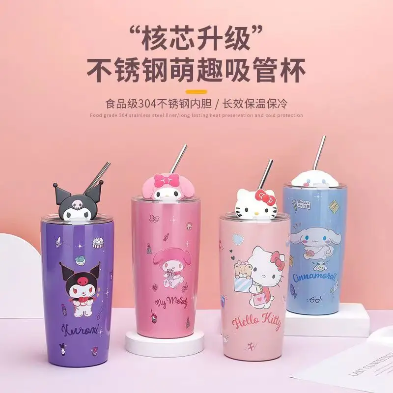 

Sanrio Hello Kitty Kuromi My melody cartoon thermos cup portable one lid double drink 3D shape large capacity water cup gift