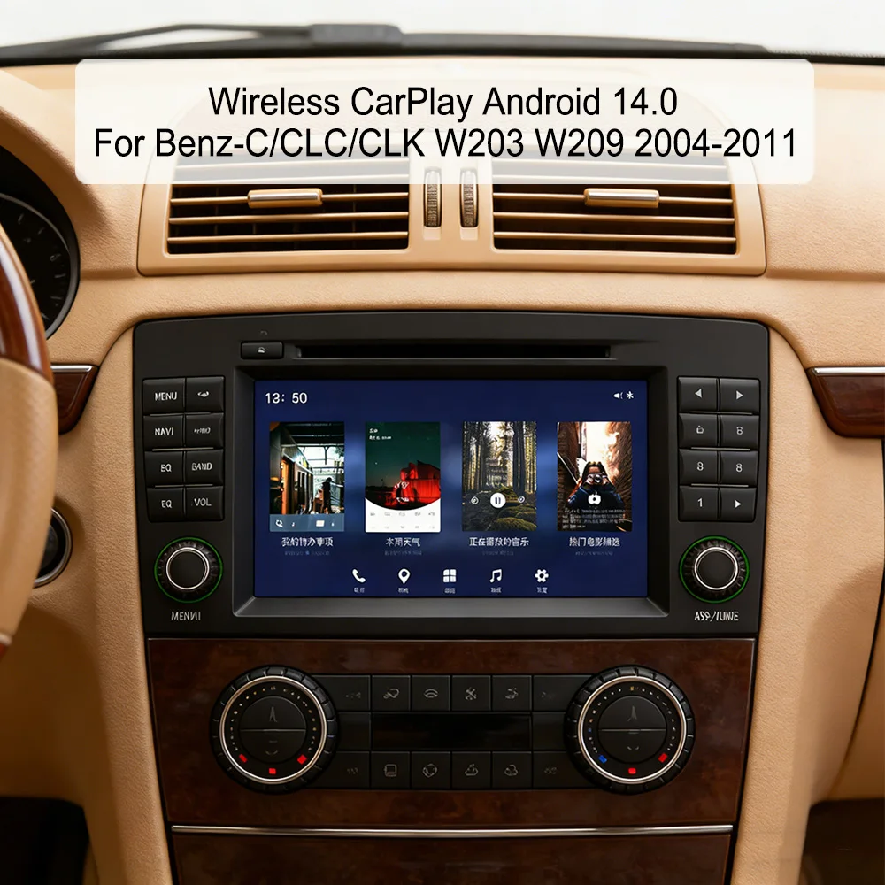 Radio para coche IPS para Benz-C/CLC/CLK W203 W209 2004-2011 compatible con CarPlay inalámbrico, Android Auto, WiFi y reproductor multimedia Bluetooth