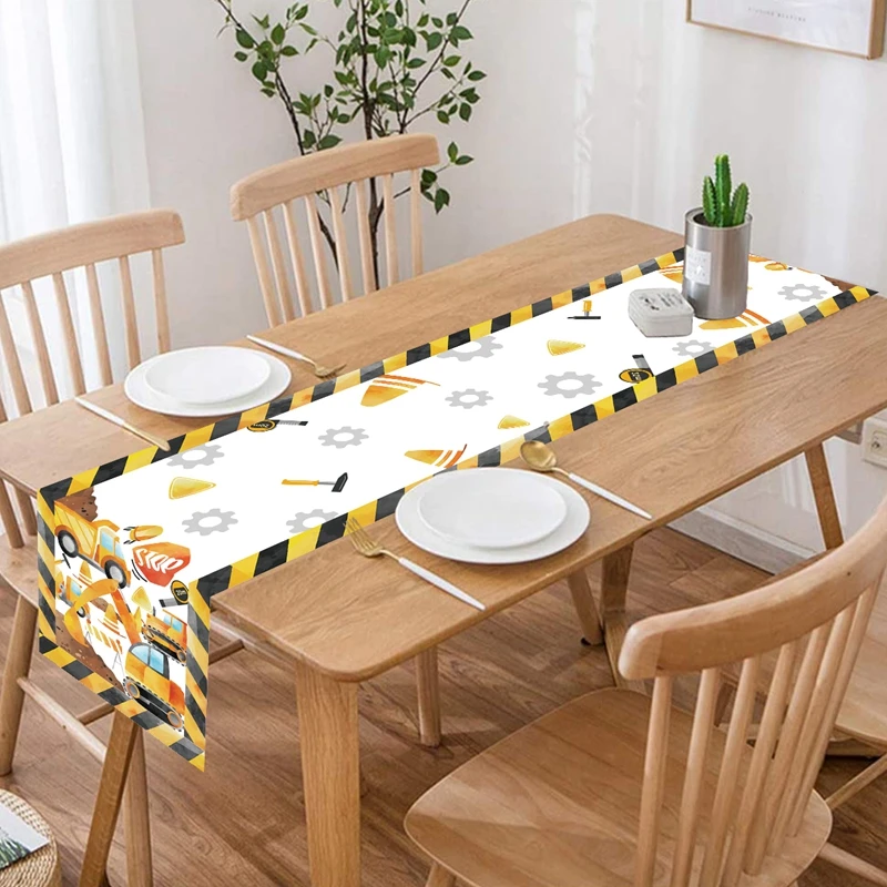 Chemin de Table de fête à thème de Construction, pelle, véhicule, décor de fête d'anniversaire, Bulldozer pour enfants garçons, tracteur, camion, fournitures de fête