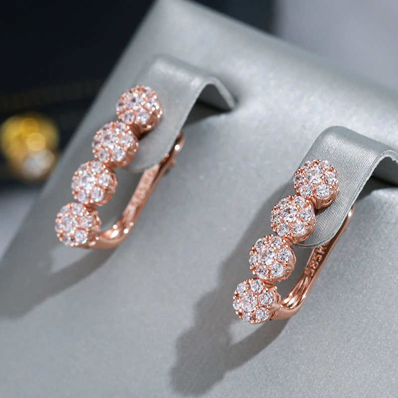 Wbmqda Full Zircon Setting Drop Earrings For Women 585 Rose Gold Color Luxury Dubai Jewelry Accessories