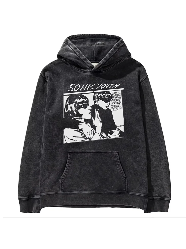 Sonic Youth Band American High Street Ro Waed Sudadera con capucha vintage de corte holgado de algodón con estampado digital directo de manga larga