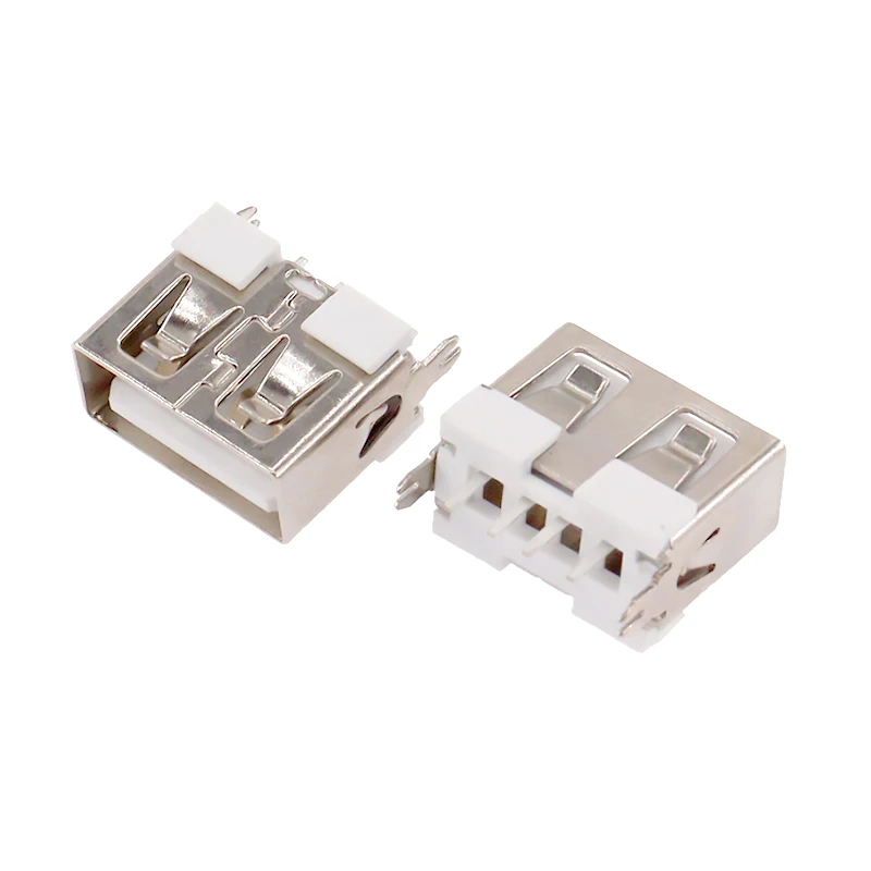 【50-10PCS】USB 2.0 4Pin A Type Female Socket Connector G54 2 feet 90 degree Data Transmission Charging Bent foot straight in