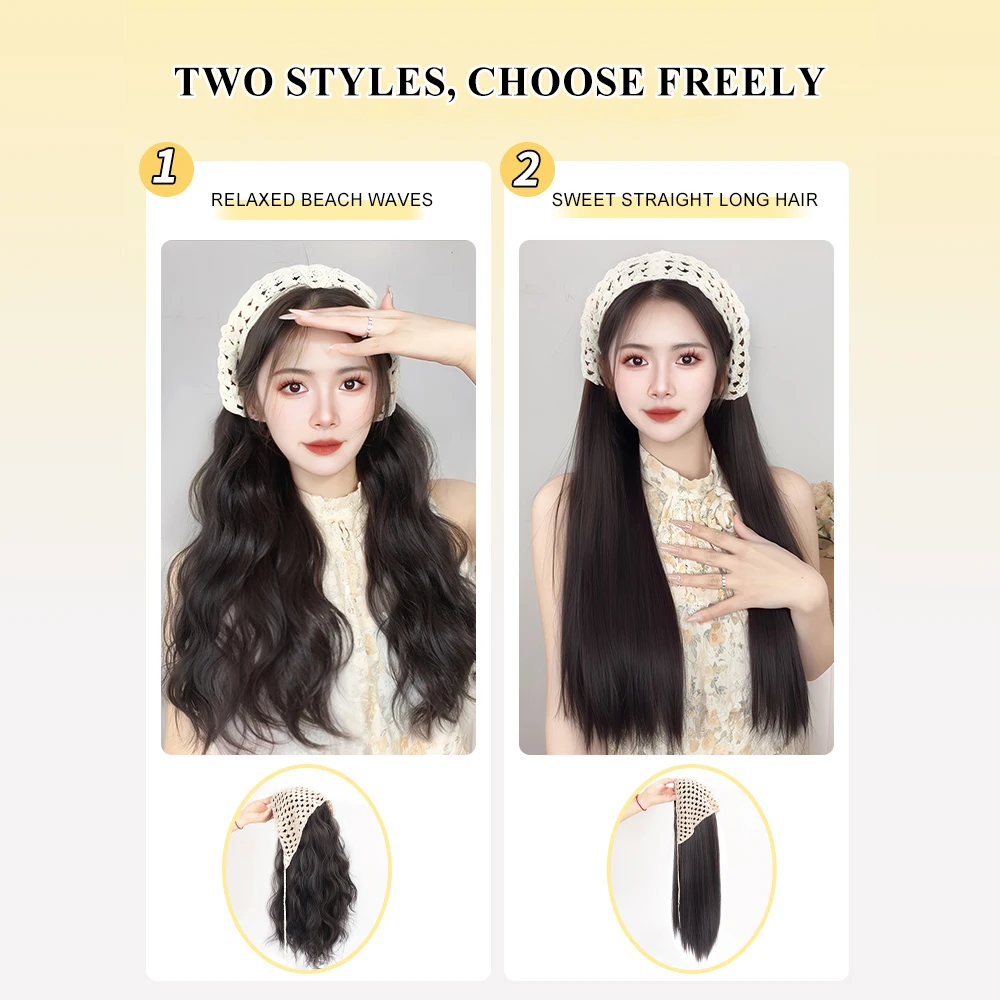 Wig Full Head Cover Synthetic Wigs Women Artificial Hair Triangle Scarf Wig Long Curly Hair Korean Headband Hair Extensions Wigs