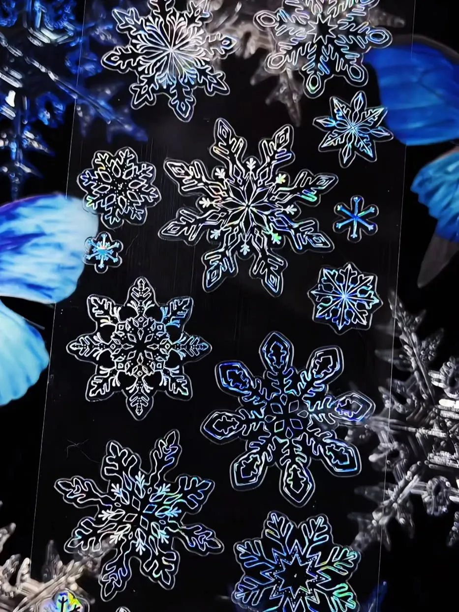 

Washi Pet Tape 1 Loop Cold Snow Cutting Mold Pet Shell Light Blue Snowflake Cut-free Wines Notebook Goo-card