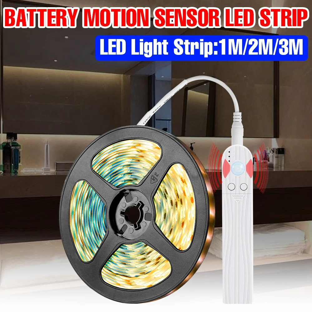 

LED Lights Strip PIR Motion Sensor Kitchen Cabinet Tape Lamp Waterproof TV Backlight Bedside Wardrobe Lighting Battery Powered